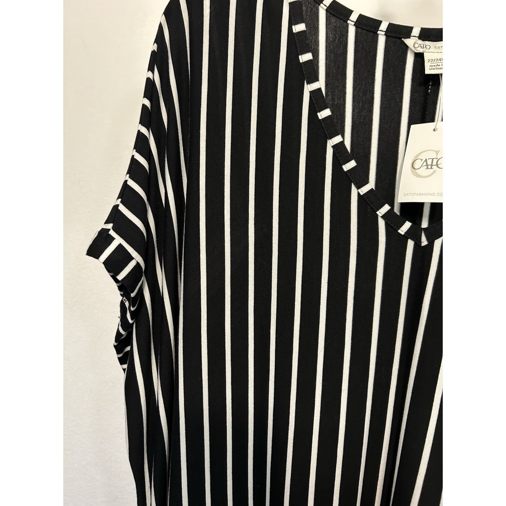 Cato Stretch Shift Dress Womens Size 22/24W Black White Stripe Cap Sleeve NWT - Picture 3 of 12